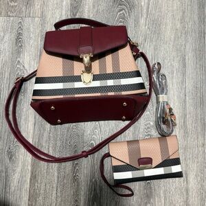 NWOT Elegant Burgundy and Tan Women's Bag Set